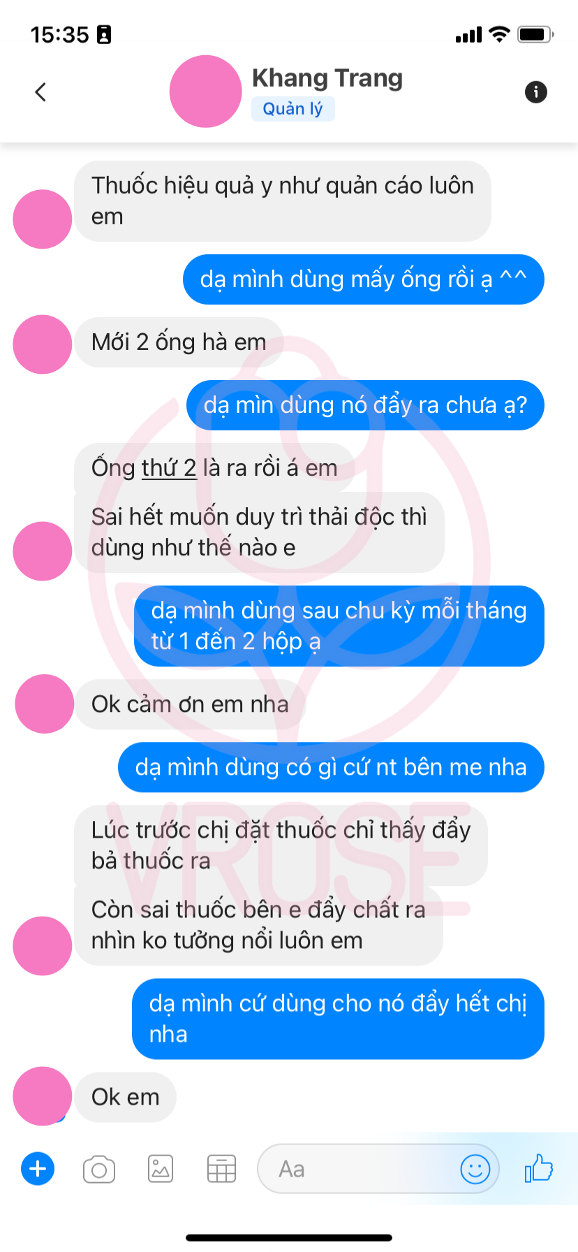 Feedback se khít khi sử dụng gel Vrose